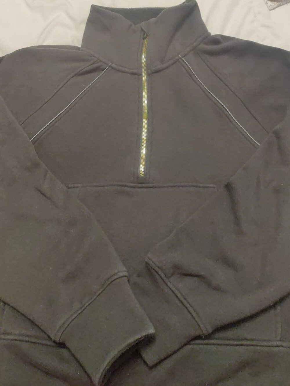 Jockey Fleece Lined Half Zip Pullover With Gold Tone Zipper and Thumb Holes